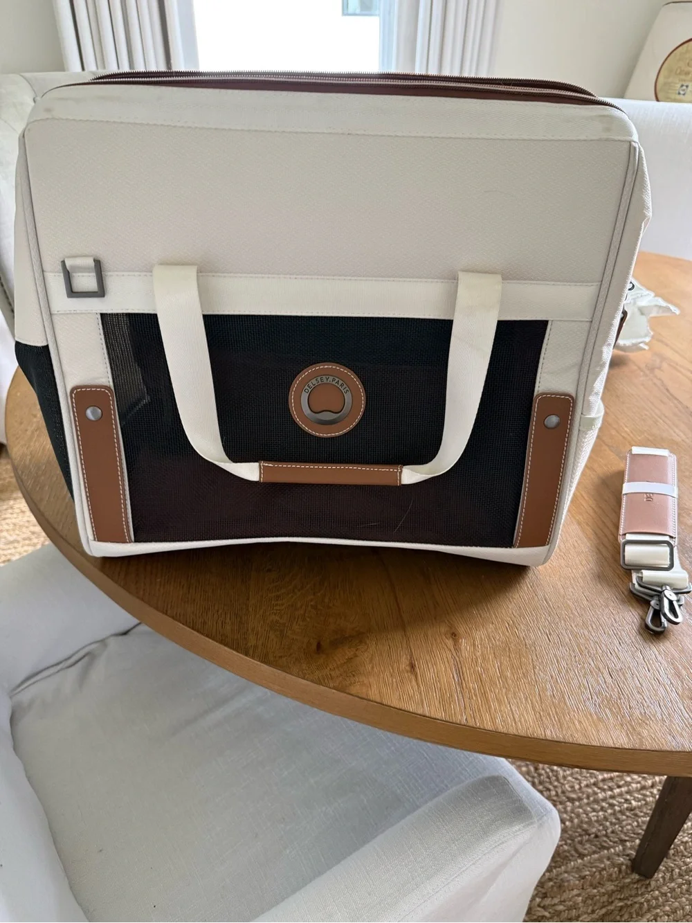 Delsey White & Brown Small Pet Carrier